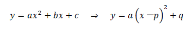 y=ax^2+bx+c　⇒　y=a(x－p)^2+q